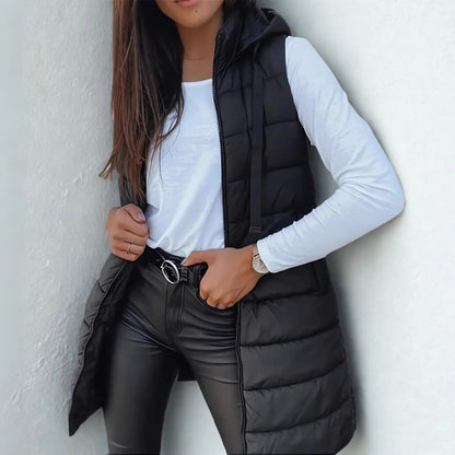 Madison | Gilet imbottito da donna, lungo, con cappuccio e senza maniche, leggero, perfetto per vestirsi a strati