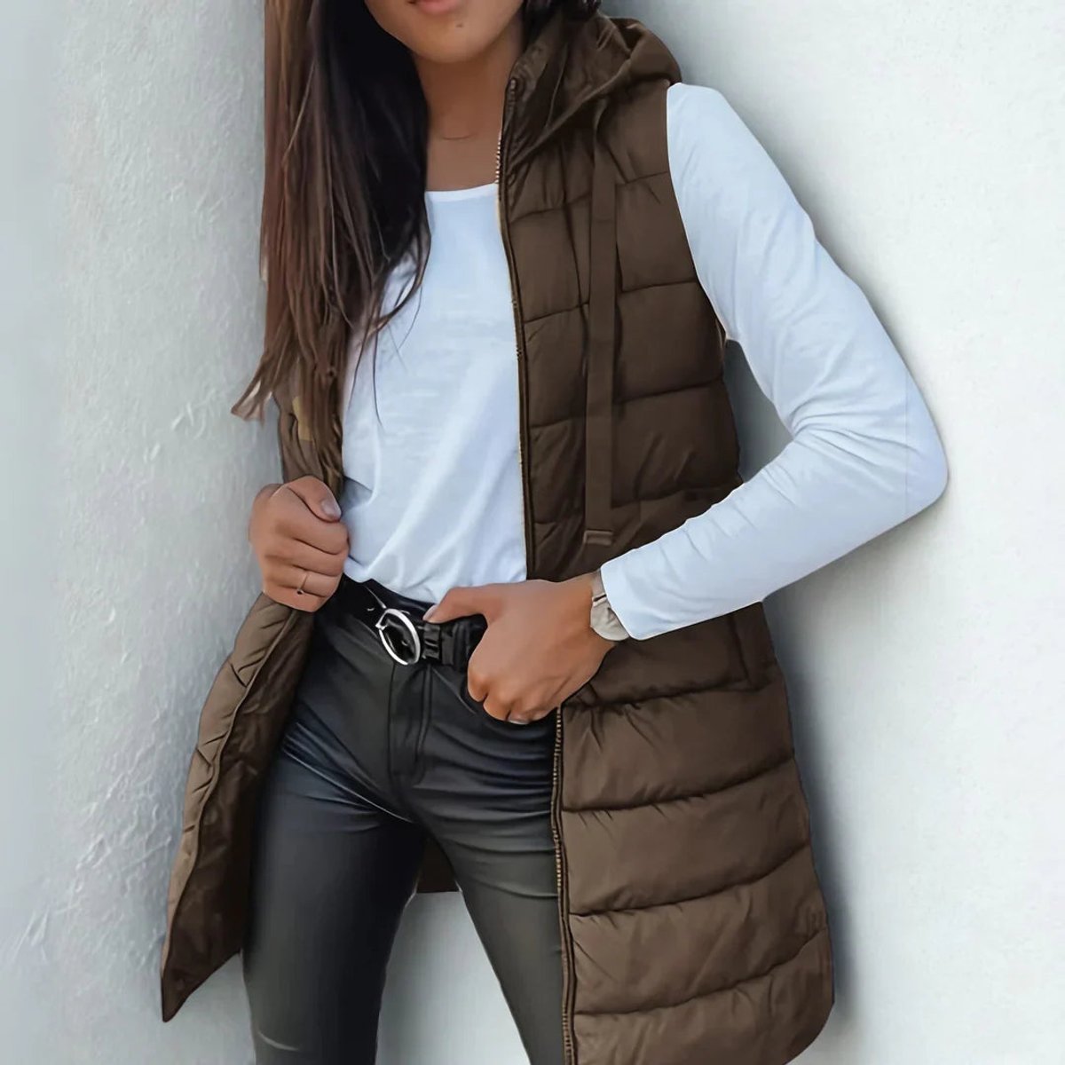 Madison | Gilet imbottito da donna, lungo, con cappuccio e senza maniche, leggero, perfetto per vestirsi a strati