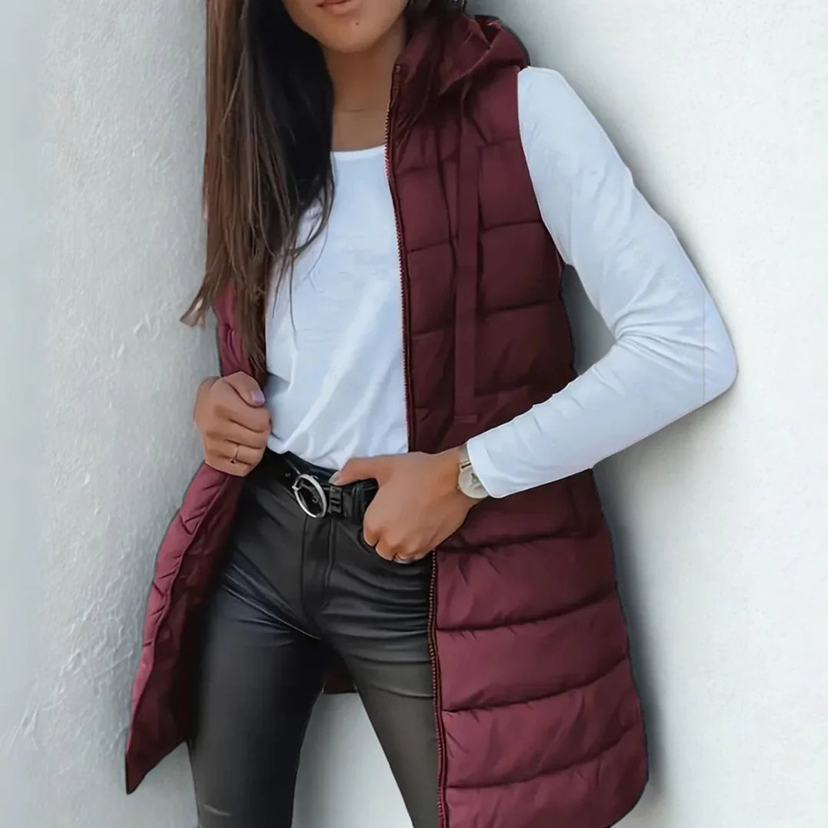 Madison | Gilet imbottito da donna, lungo, con cappuccio e senza maniche, leggero, perfetto per vestirsi a strati