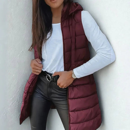 Madison | Gilet imbottito da donna, lungo, con cappuccio e senza maniche, leggero, perfetto per vestirsi a strati