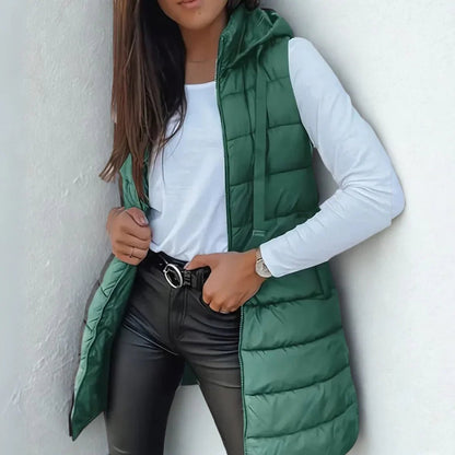Madison | Gilet imbottito da donna, lungo, con cappuccio e senza maniche, leggero, perfetto per vestirsi a strati