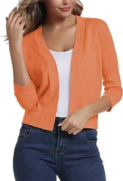 Olivia | Cardigan corto da donna con apertura frontale e maniche a tre quarti