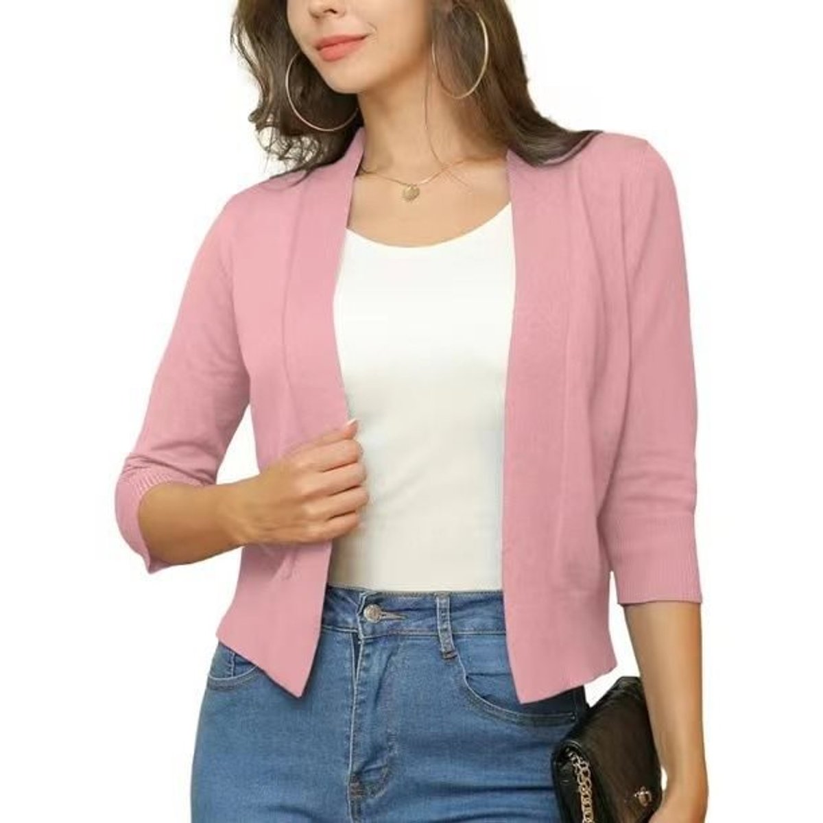 Olivia | Cardigan corto da donna con apertura frontale e maniche a tre quarti