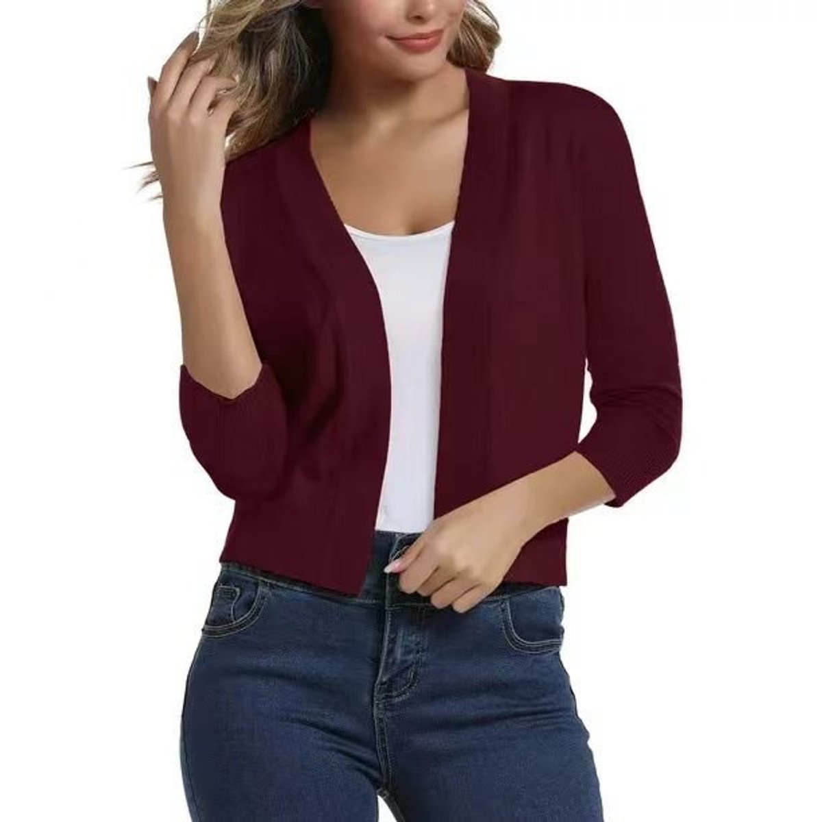Olivia | Cardigan corto da donna con apertura frontale e maniche a tre quarti
