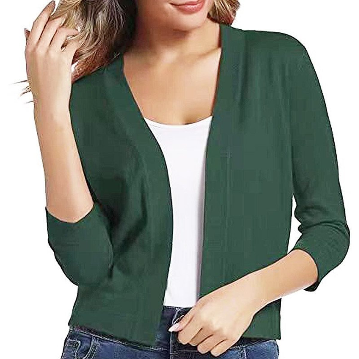 Olivia | Cardigan corto da donna con apertura frontale e maniche a tre quarti