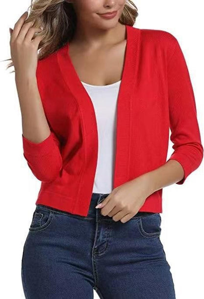Olivia | Cardigan corto da donna con apertura frontale e maniche a tre quarti