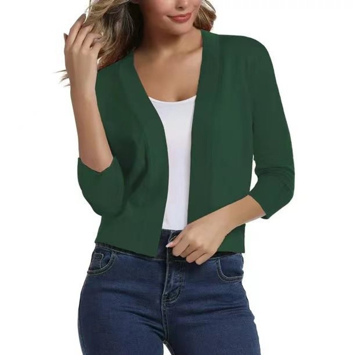 Olivia | Cardigan corto da donna con apertura frontale e maniche a tre quarti
