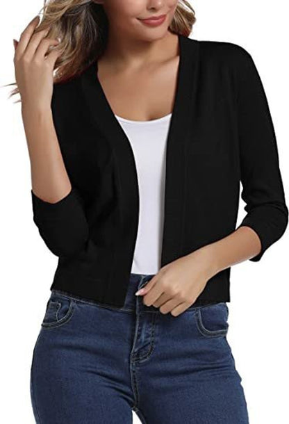Olivia | Cardigan corto da donna con apertura frontale e maniche a tre quarti