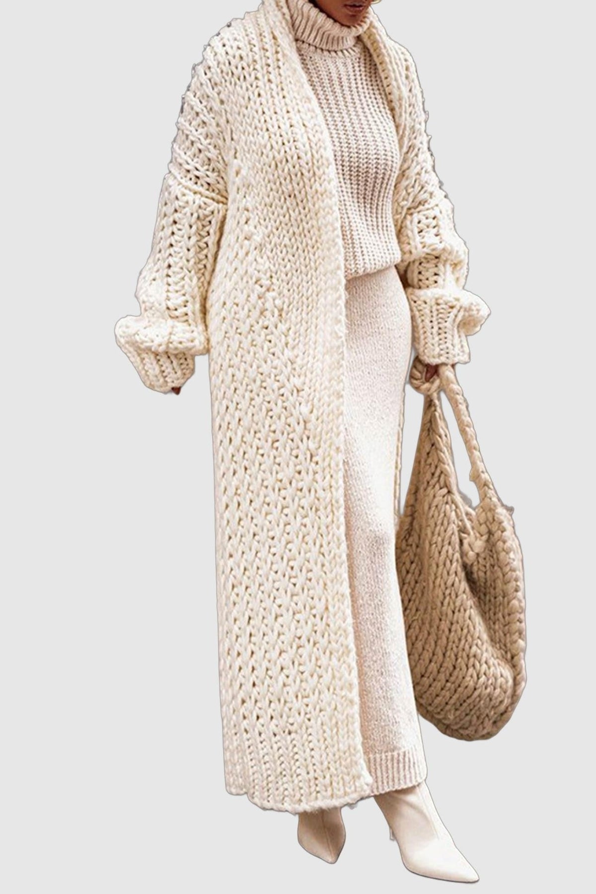 Aria | Cardigan lungo da donna oversize con davanti aperto, in maglia grossa