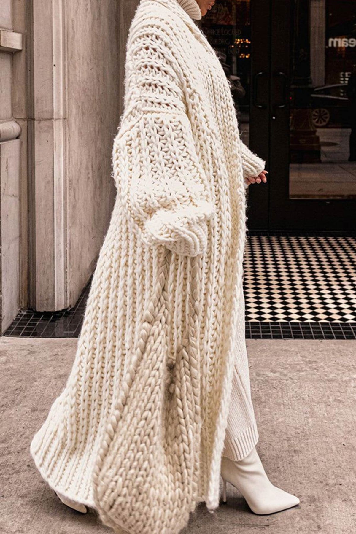 Aria | Cardigan lungo da donna oversize con davanti aperto, in maglia grossa