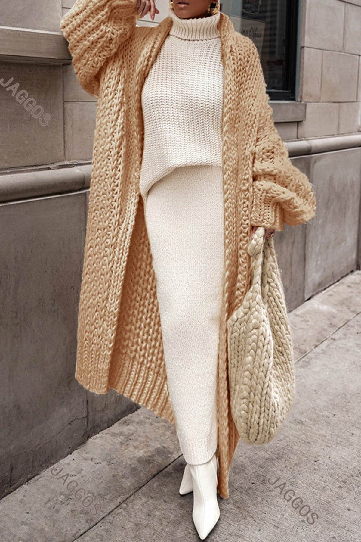 Aria | Cardigan lungo da donna oversize con davanti aperto, in maglia grossa