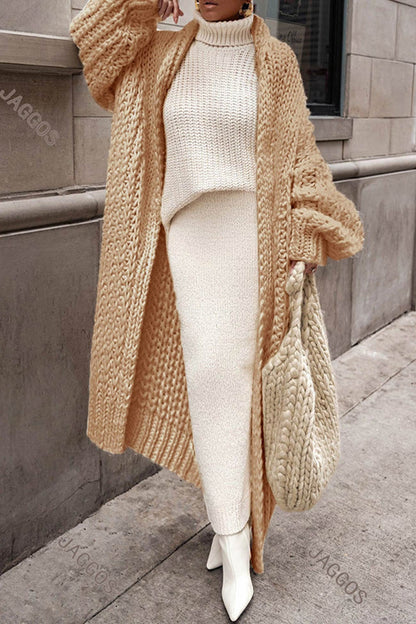 Aria | Cardigan lungo da donna oversize con davanti aperto, in maglia grossa