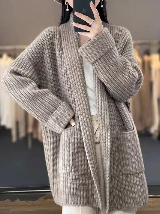 Evelyn | Cardigan da donna oversize in maglia con apertura frontale e collo a sciarpa