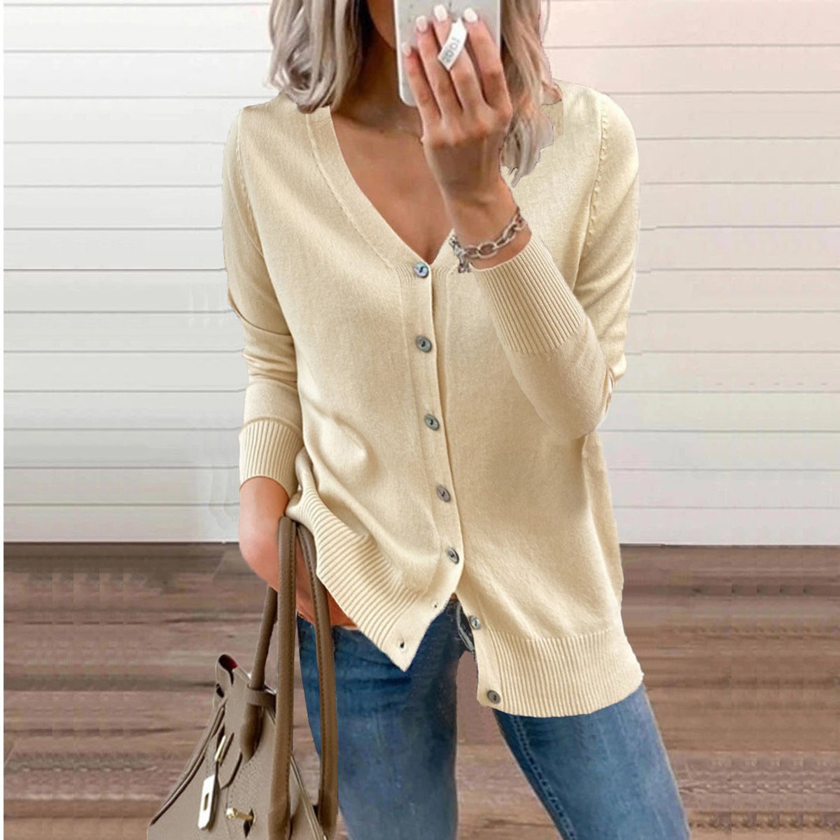 Olivia | Cardigan da donna in maglia a maniche lunghe con scollo a V e abbottonatura frontale