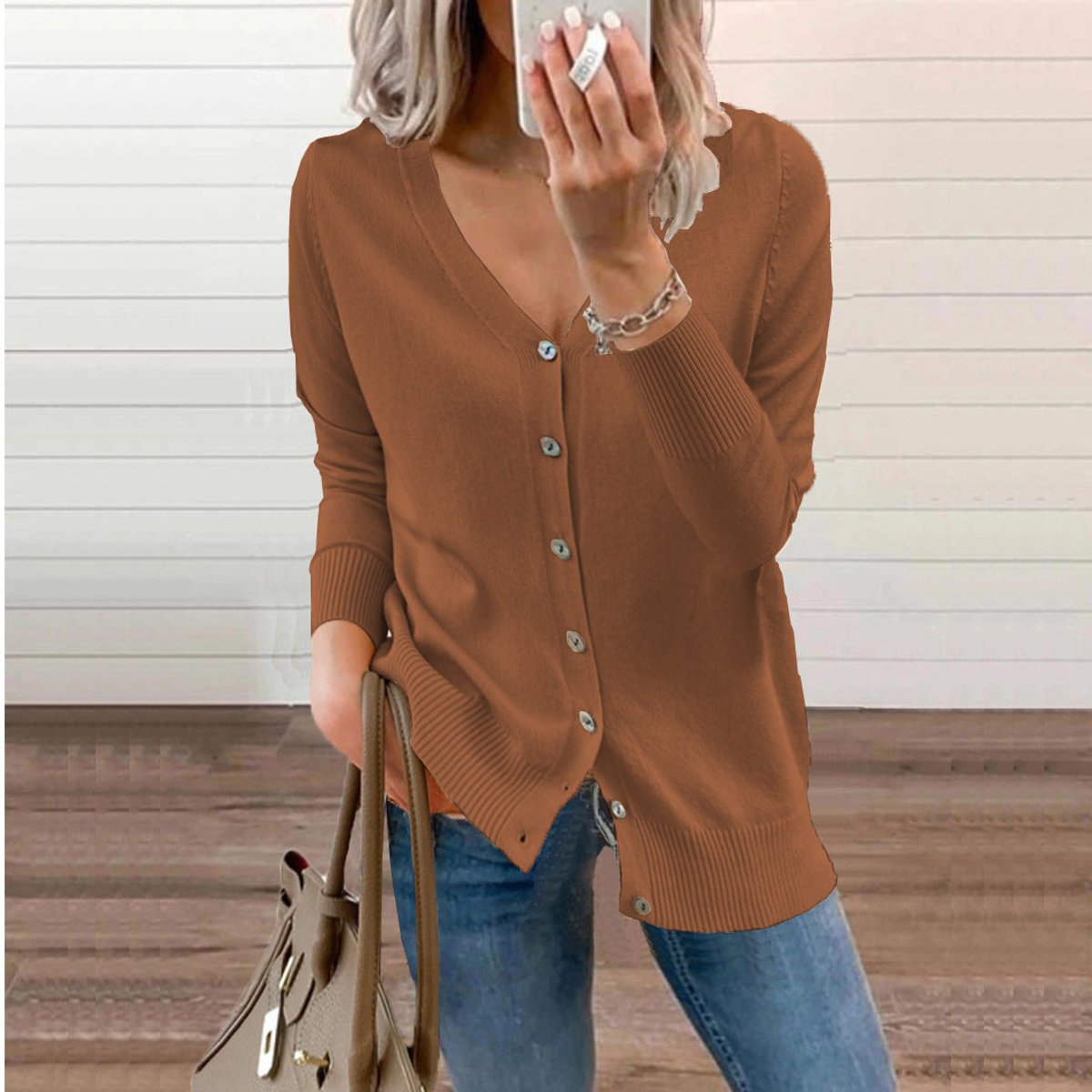 Olivia | Cardigan da donna in maglia a maniche lunghe con scollo a V e abbottonatura frontale