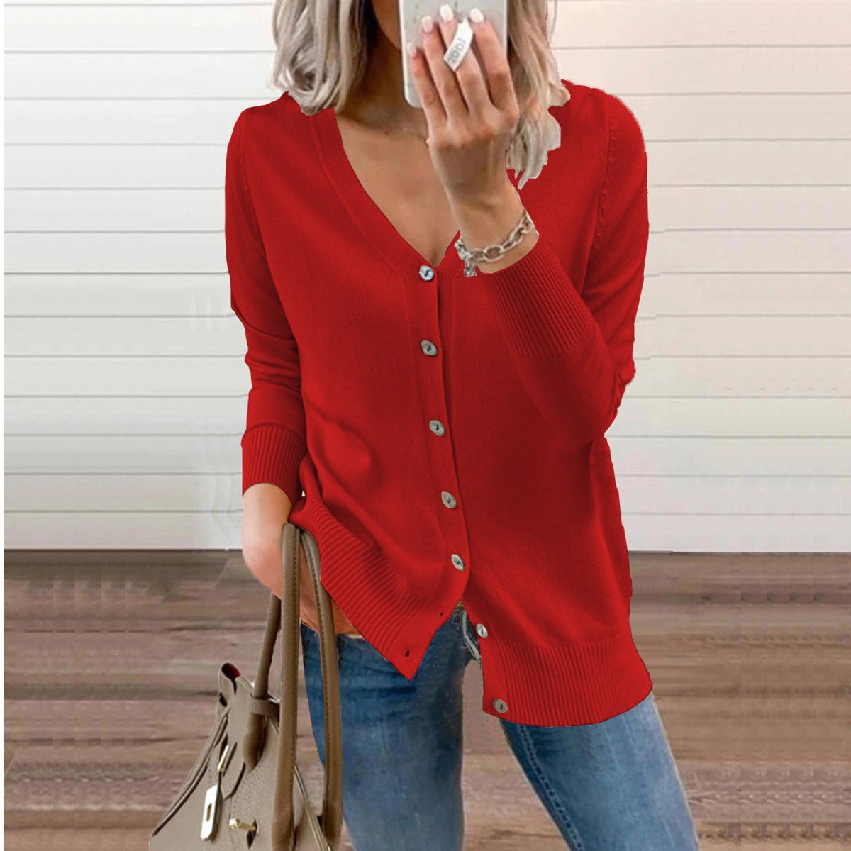 Olivia | Cardigan da donna in maglia a maniche lunghe con scollo a V e abbottonatura frontale