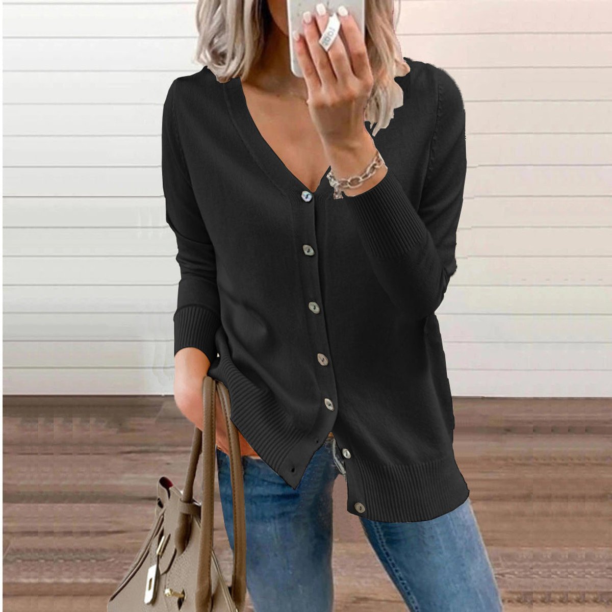 Olivia | Cardigan da donna in maglia a maniche lunghe con scollo a V e abbottonatura frontale