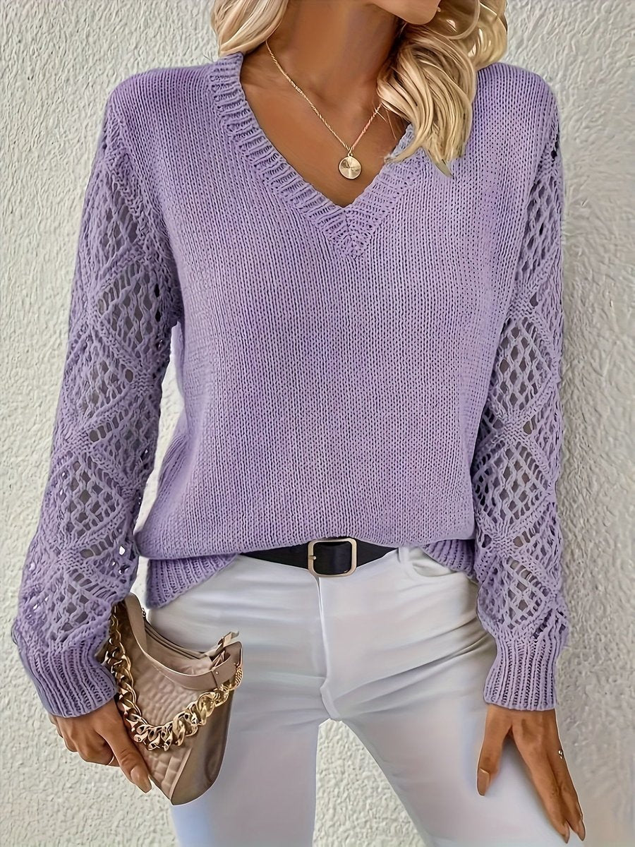 Amelia | Maglione da donna in maglia con scollo a V e maniche a buco