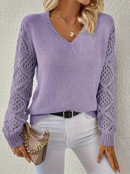 Amelia | Maglione da donna in maglia con scollo a V e maniche a buco