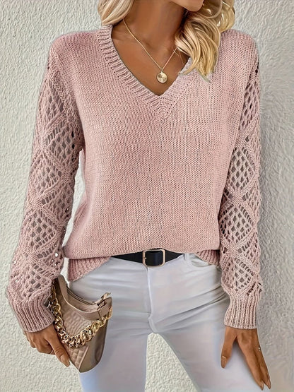 Amelia | Maglione da donna in maglia con scollo a V e maniche a buco